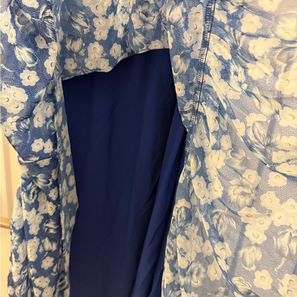 Sold! Chelsea Blue Surf Aster Floral Print Tiered Halter Neck Midi dress - Picture 6 of 8